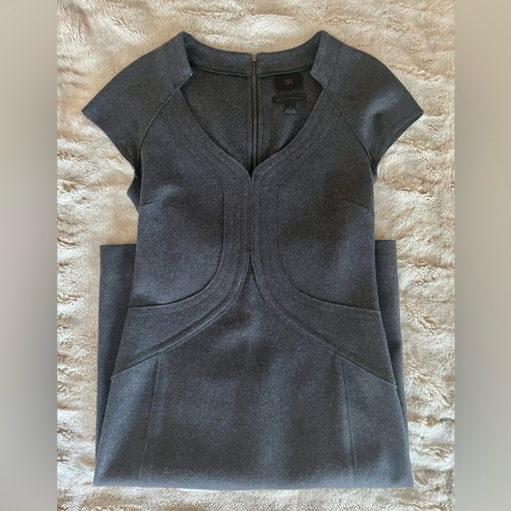 Banana Republic Elegant Wool Gray V-Neck Bodycon Dress - Picture 2 of 5